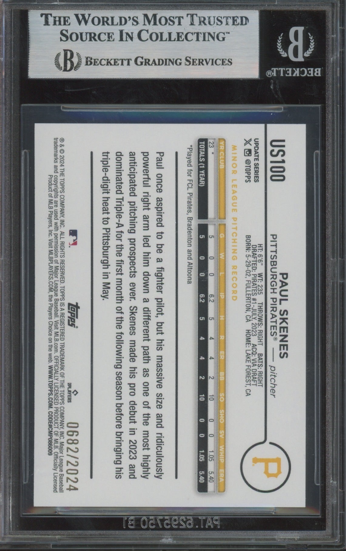 2024 Topps Update Gold Paul Skenes #US100 BGS 9