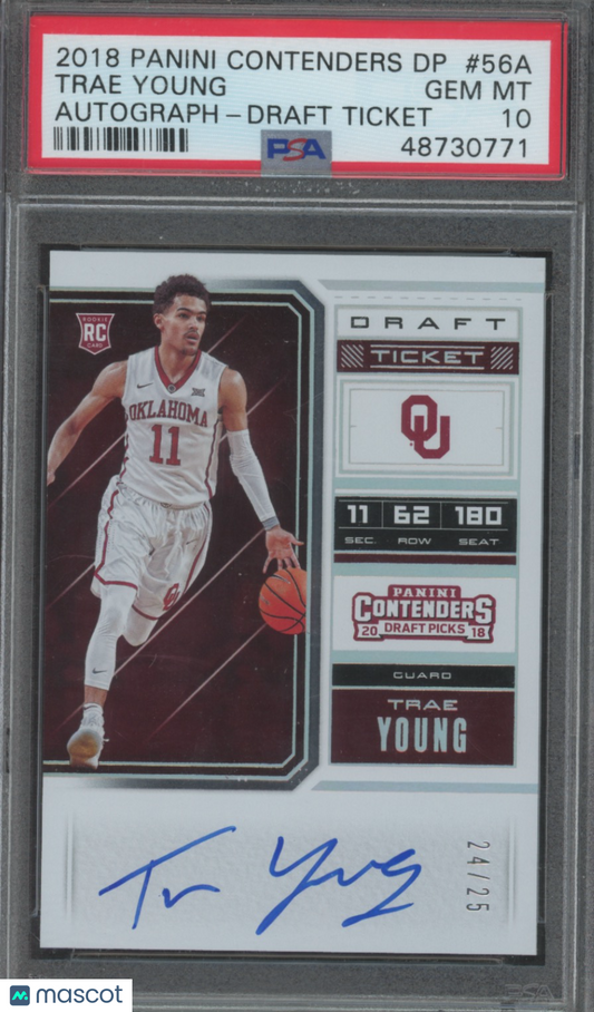 2018 Panini Contenders Draft Picks Trae Young #56 Draft Ticket /25 Auto PSA 10