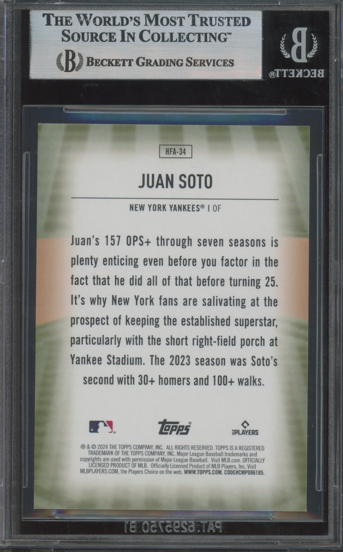 2024 Topps Home Field Advantage Juan Soto #HFA34 BGS 9