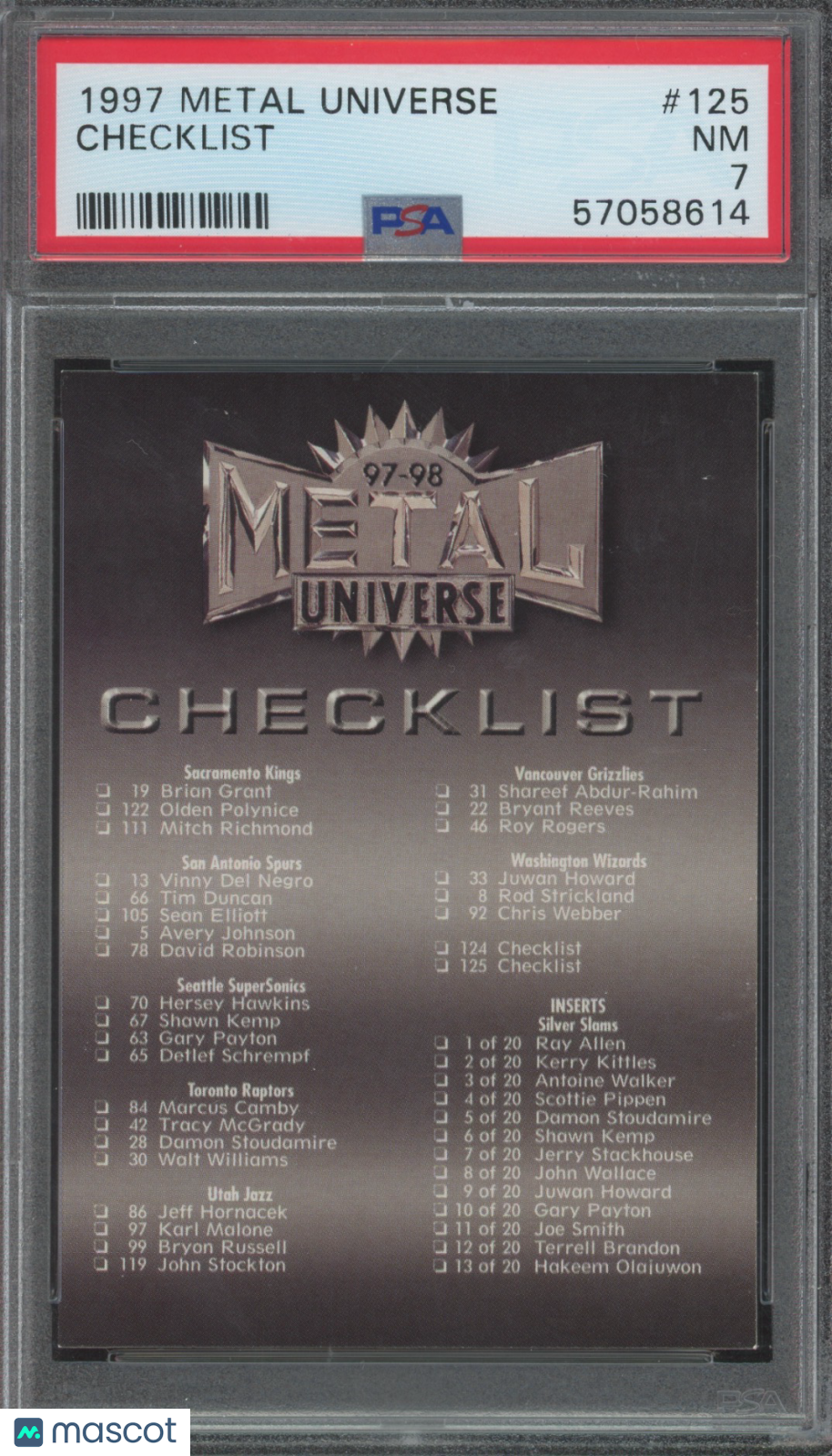 1997 Metal Universe Checklist #125 PSA 7