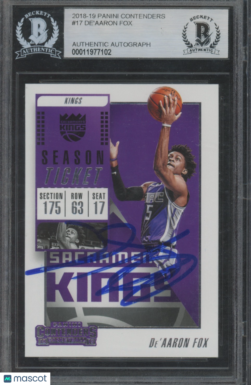 2018 Panini Contenders De'Aaron Fox #17 BGS A Auto A