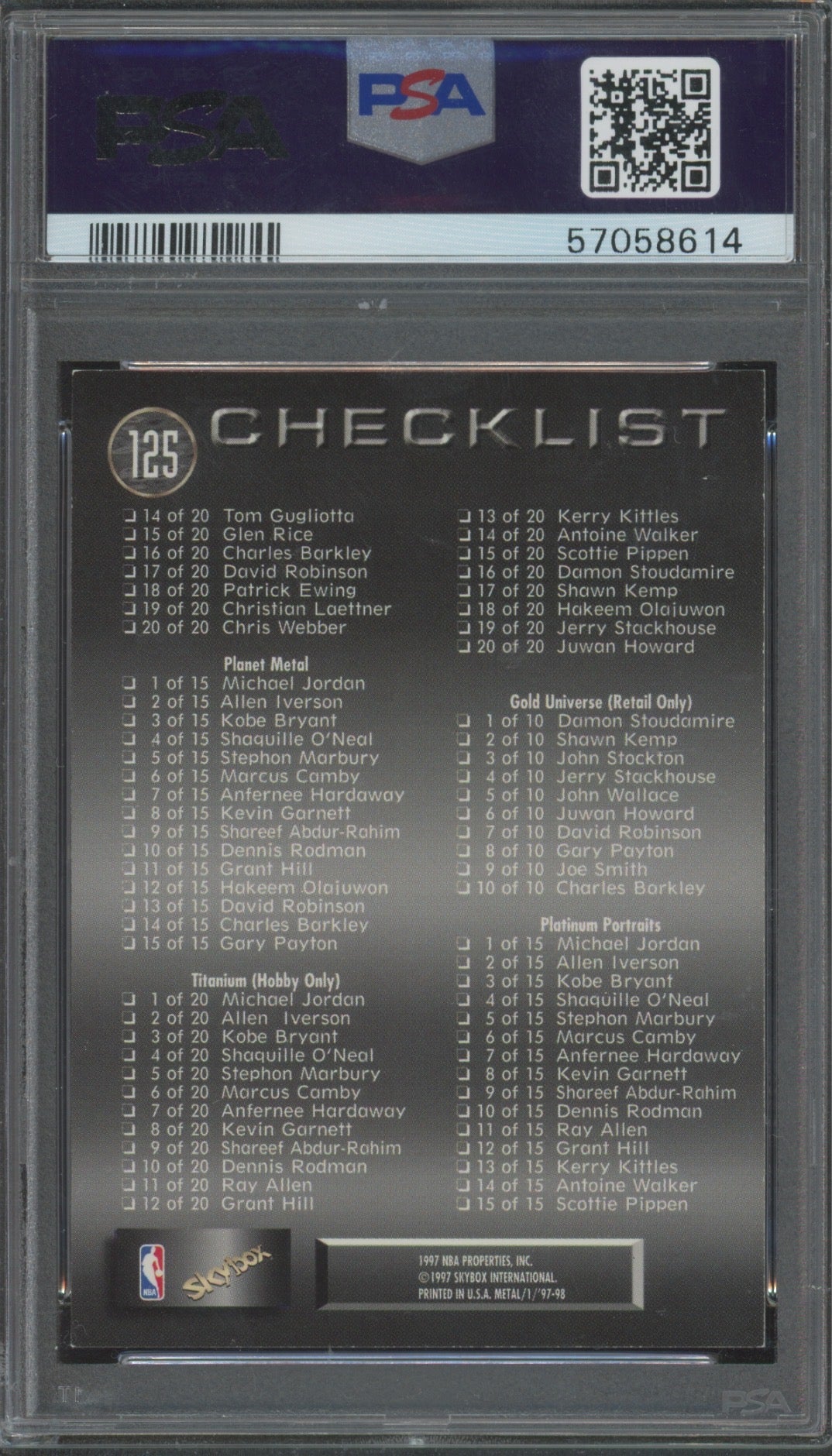 1997 Metal Universe Checklist #125 PSA 7