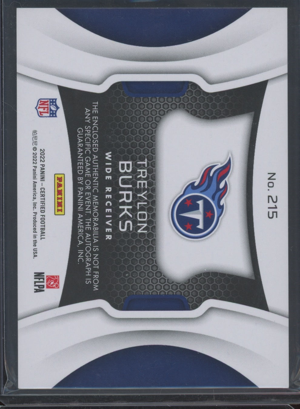 2022 Panini Certified Treylon Burks #215 019/199 Patch RC