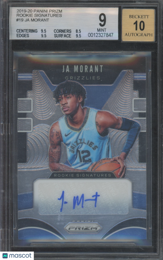 2019 Panini Prizm Ja Morant #19 Rookie Signatures BGS 9 Auto 10