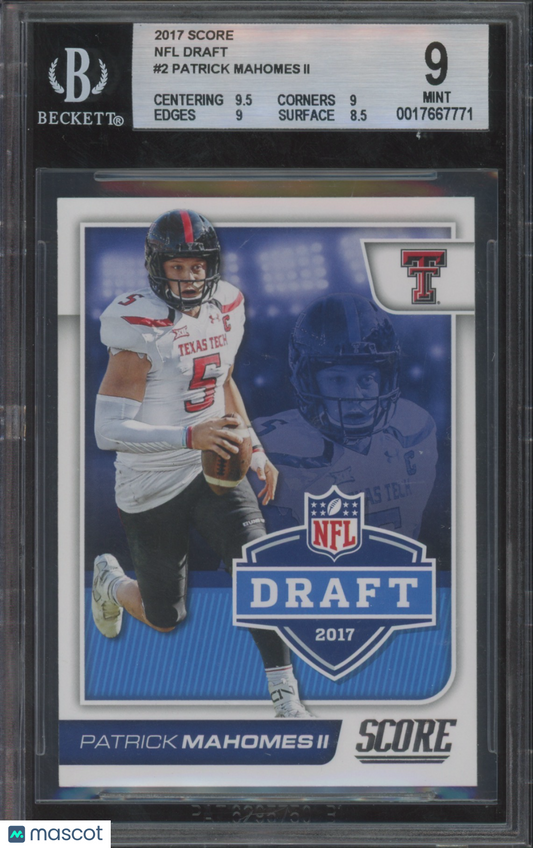 2017 Score NFL Draft Patrick Mahomes II #2 BGS 9