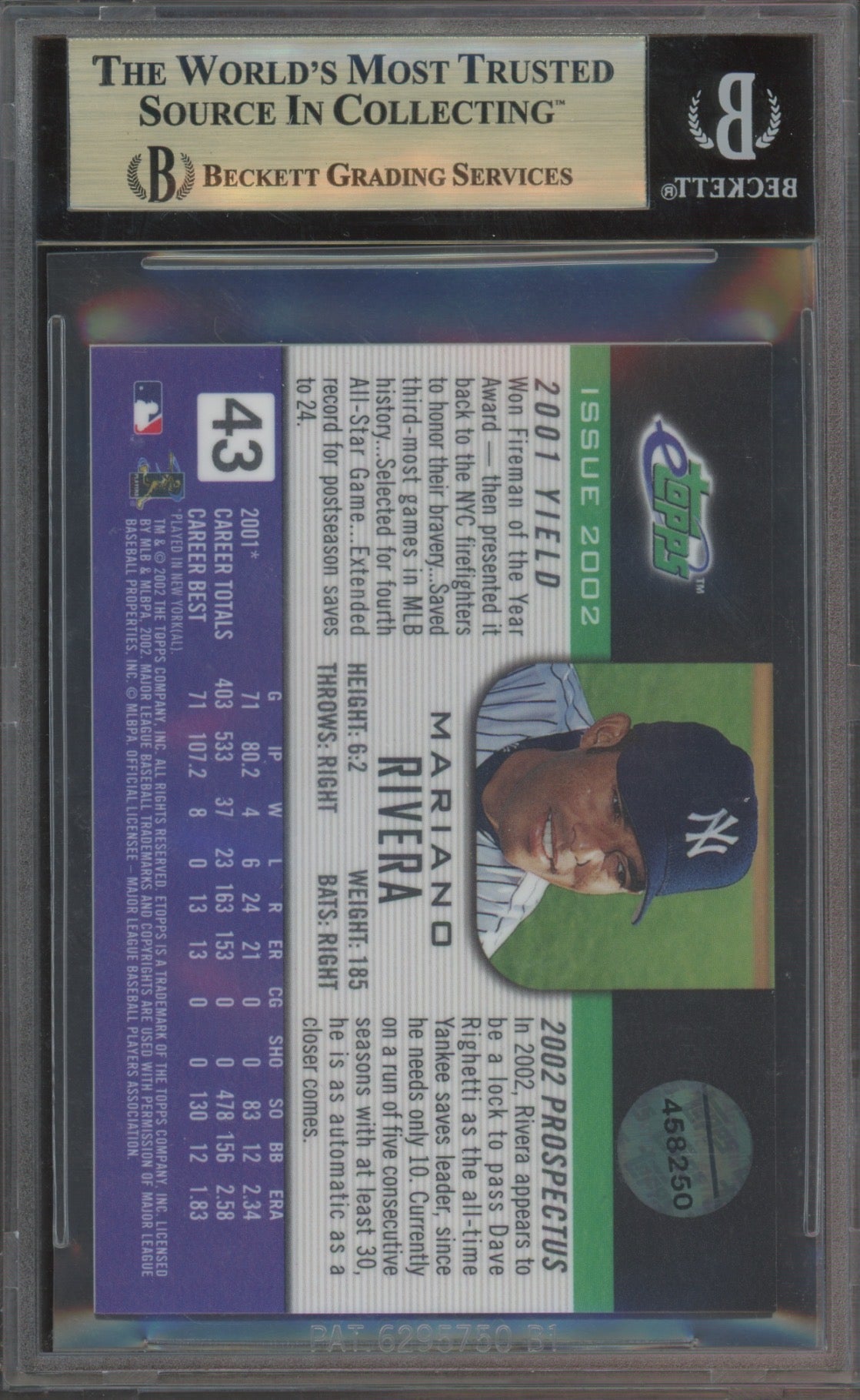 2002 eTopps Mariano Rivera #43 /3709 BGS 9.5