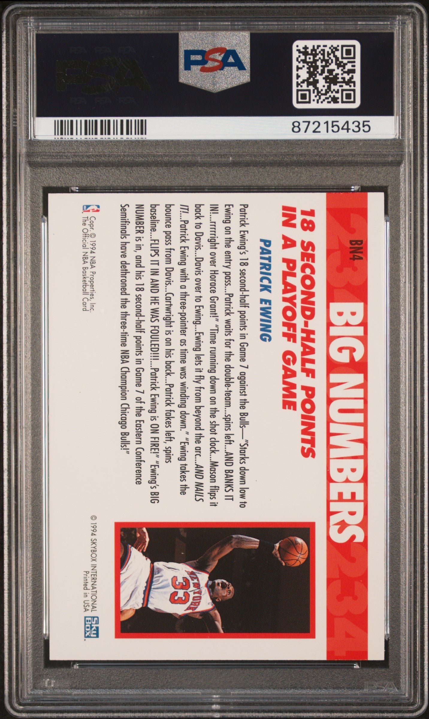 1994 Hoops Big Numbers Patrick Ewing #BN4 Rainbow PSA 8