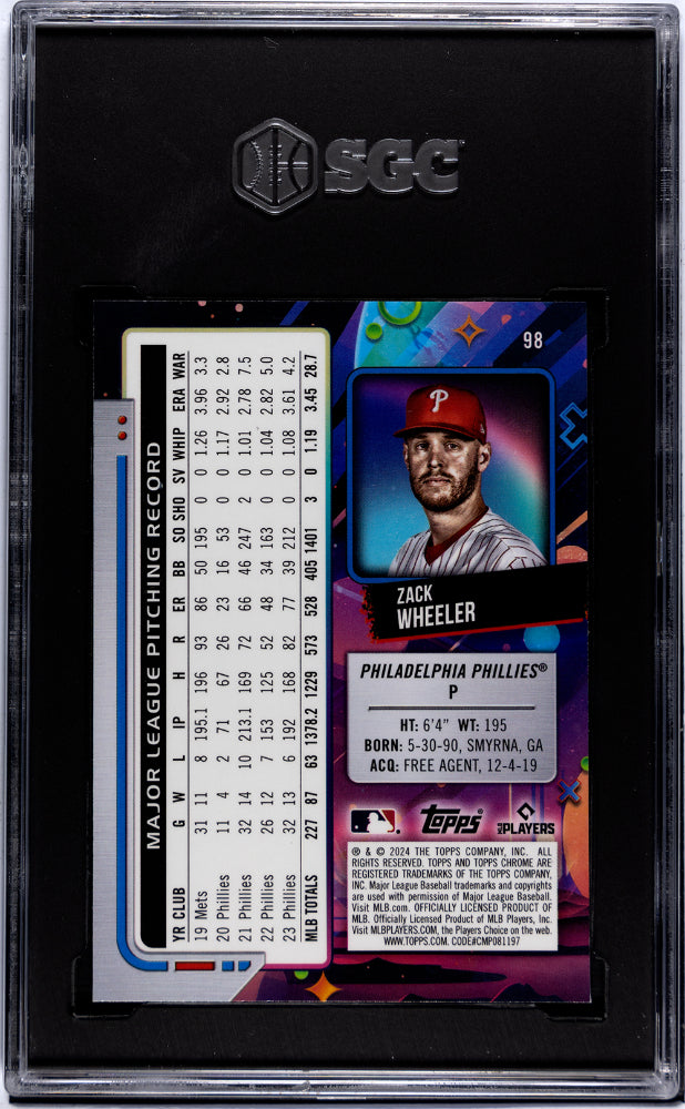 2024 Topps Cosmic Chrome Zack Wheeler #98 Nucleus Refractor SGC 8