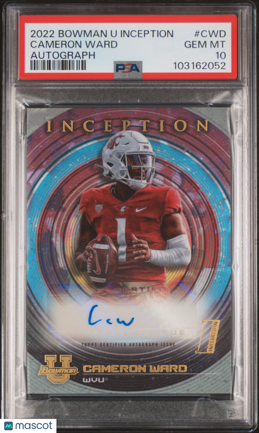 2022 Bowman University Inception Cameron Ward #CWD Autographs PSA 10