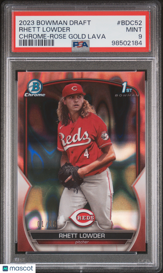 2023 Bowman Draft Rhett Lowder #BDC52 Chrome Rose Gold Lava PSA 9