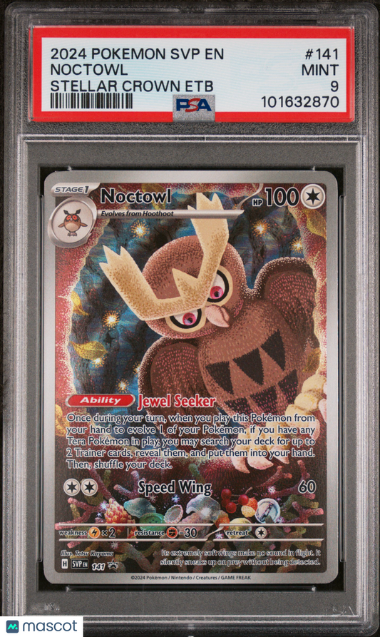 PokéMon TCG Noctowl #141 Stellar Crown Etb PSA 9