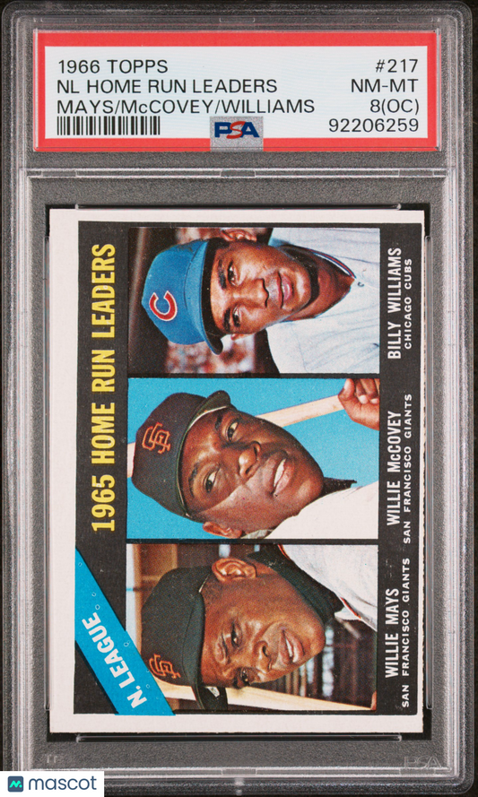 1966 Topps NL Home Run Leaders #217 Mays Mccovey Williams Oc PSA 8