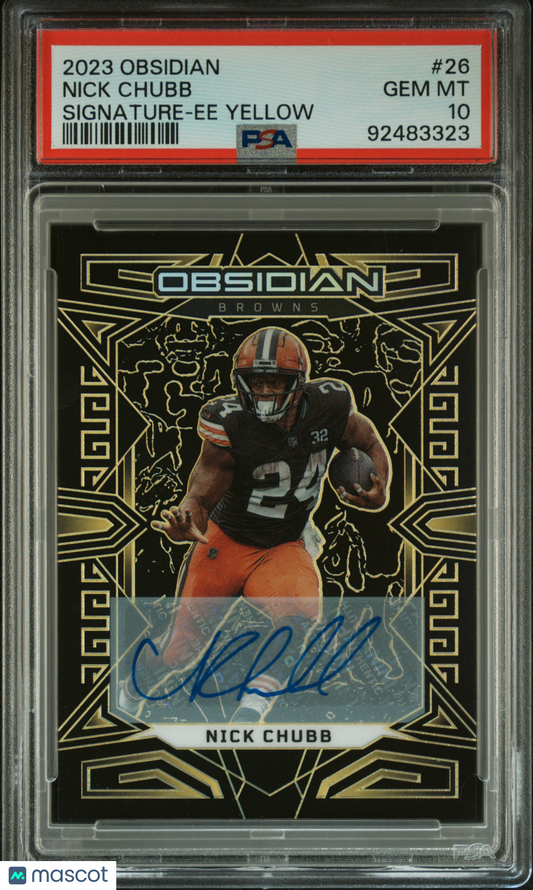 2023 Panini Obsidian Nick Chubb #26 Signature Ee Yellow /10 PSA 10