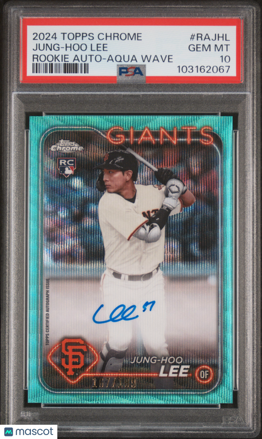 2024 Topps Chrome Jung-Hoo Lee #RAJHL Aqua Wave Rookie Autographs PSA 10