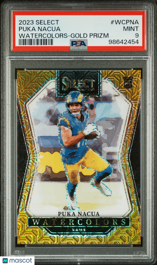 2023 Panini Select Watercolors Puka Nacua Watercolors Gold Prizm 2/10 PSA 9